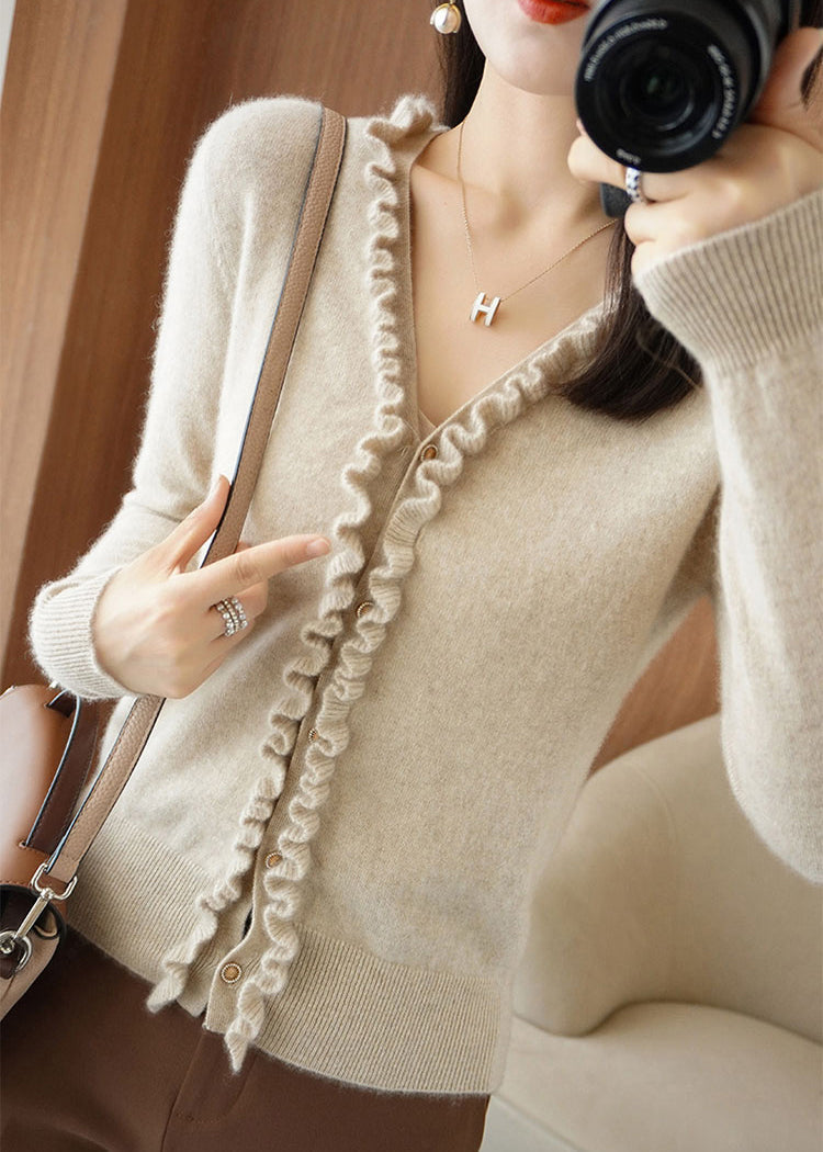 Beige Camel Colour Button Thick Cashmere Knit Cardiganslong Sleeve
