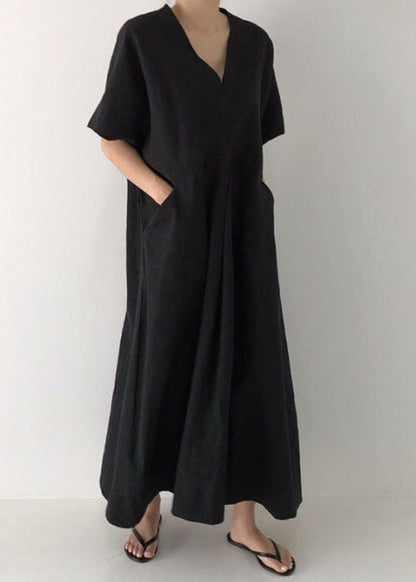 Beige Cozy Linen Holiday Dresses V Neck Pockets Summer