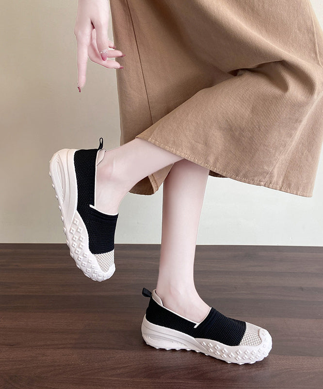 Beige Flat Shoes Knit Fabric Classy Flats