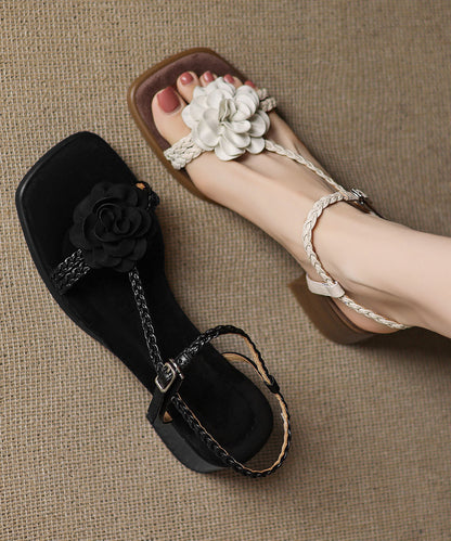 Beige Cowhide Leather Splicing Chunky Sandals
