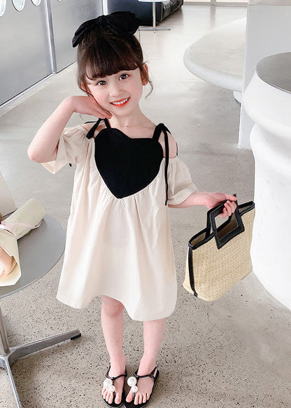 Beige Love Patchwork Cotton Slip Mid Dress Summer