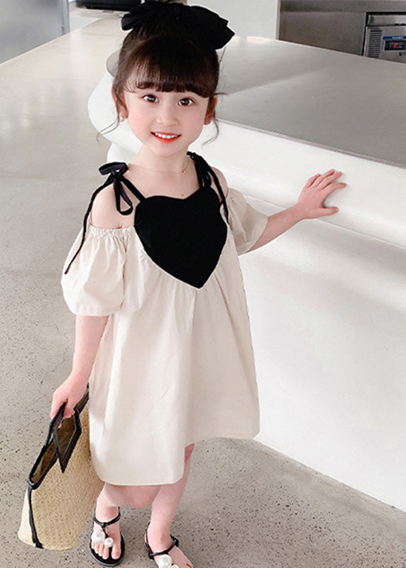 Beige Love Patchwork Cotton Slip Mid Dress Summer