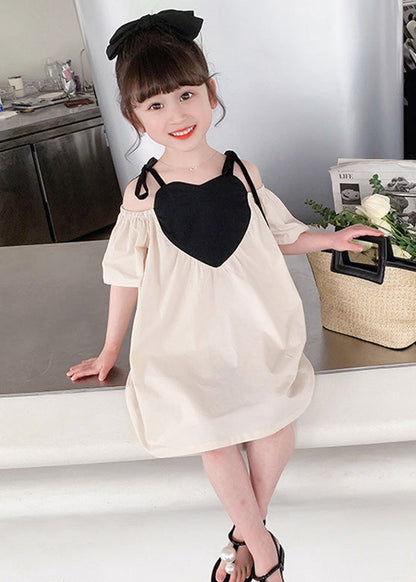 Beige Love Patchwork Cotton Slip Mid Dress Summer