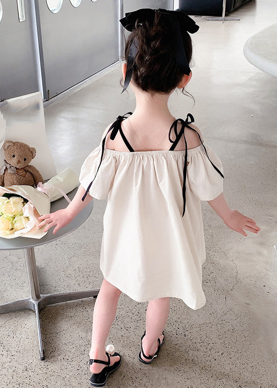 Beige Love Patchwork Cotton Slip Mid Dress Summer