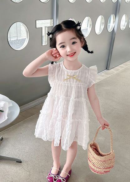 Beige O-neck Bow Maxi Dress Summer