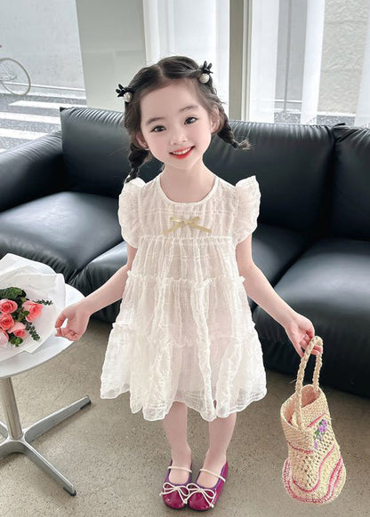 Beige O-neck Bow Maxi Dress Summer