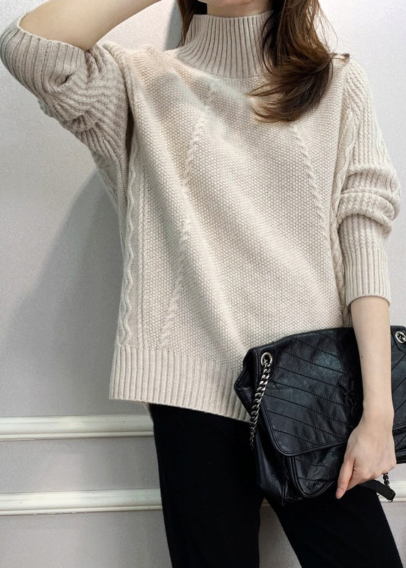 Beige Cozy Knit Fall Sweaters Turtleneck