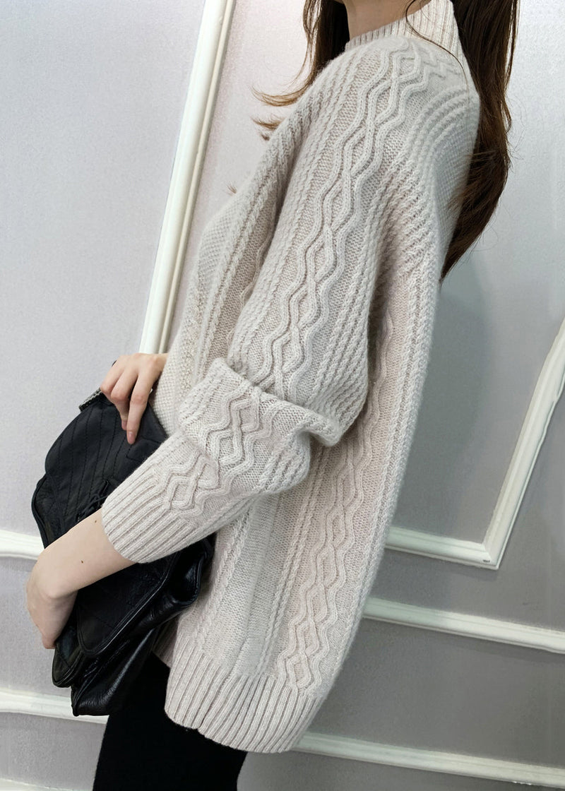 Beige Cozy Knit Fall Sweaters Turtleneck