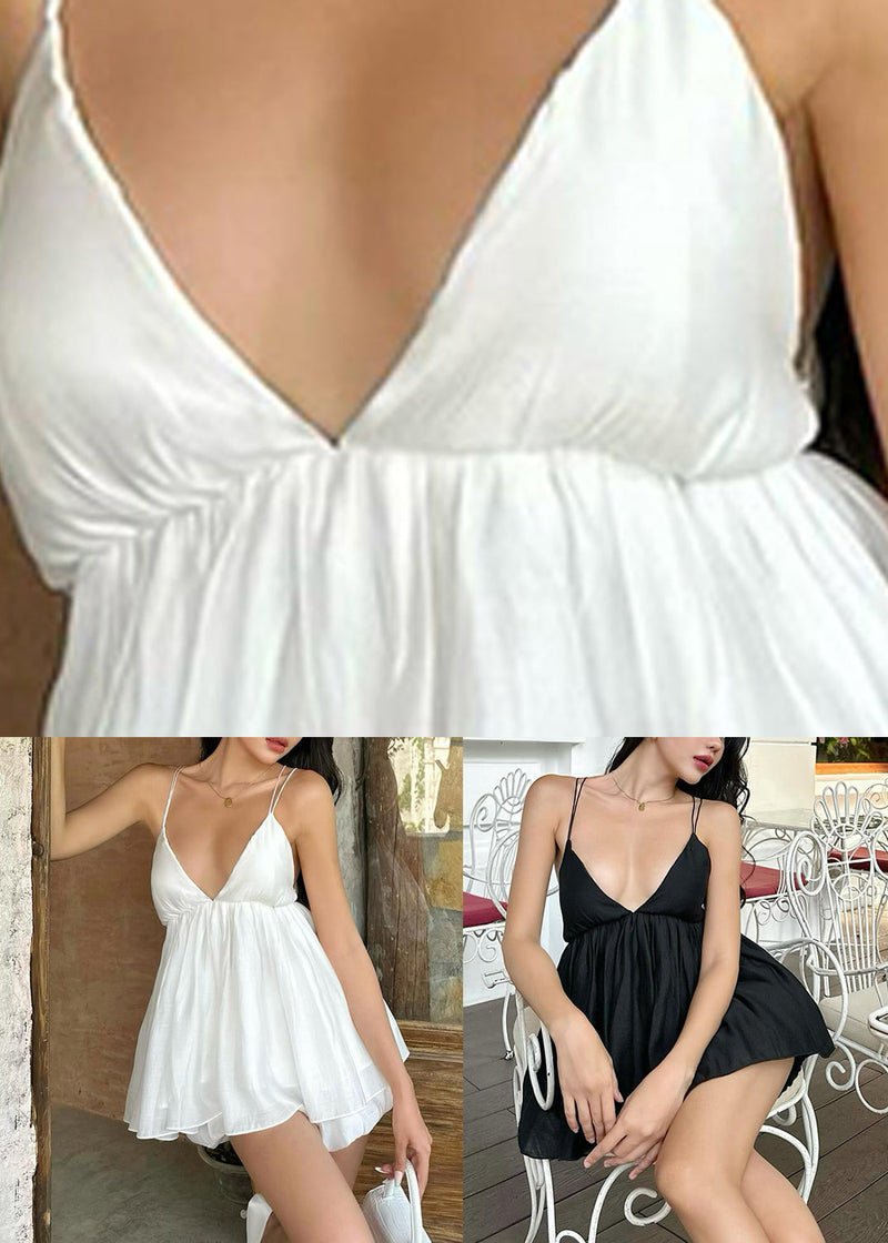 Black Backless Mid Spaghetti Strap Dress Summer