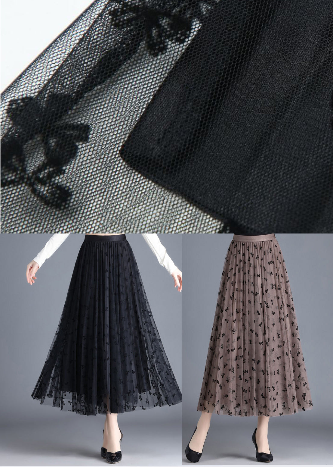 Black Butterfly Tulle a Line Skirts Wear on Both Sides Spring