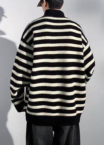 Black Button Knit Sweaters Turtleneck Winter