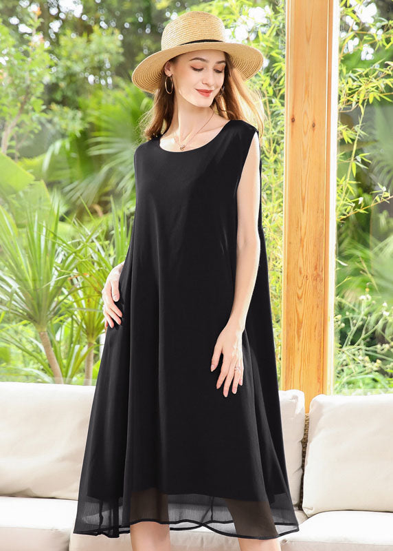 Black Chiffon a Line Dresses Oversized Draping Sleeveless