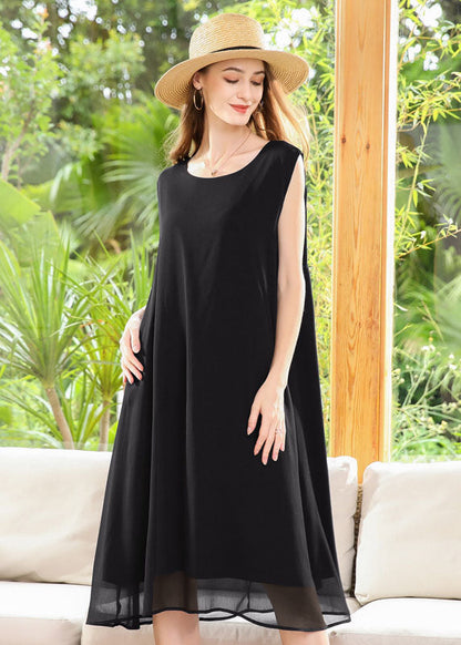 Black Chiffon a Line Dresses Oversized Draping Sleeveless