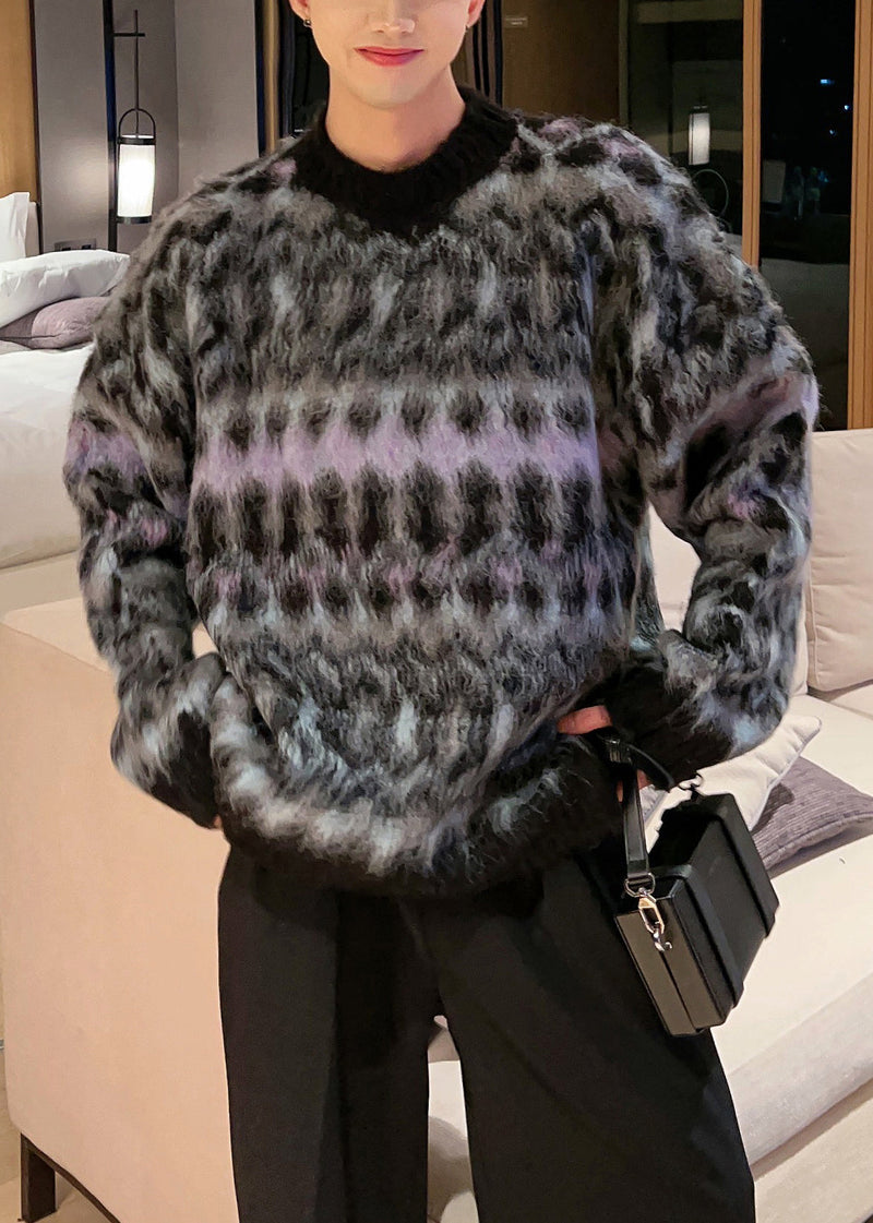 Black Cozy Patchwork Cotton Knit Fall Sweaters O Neck