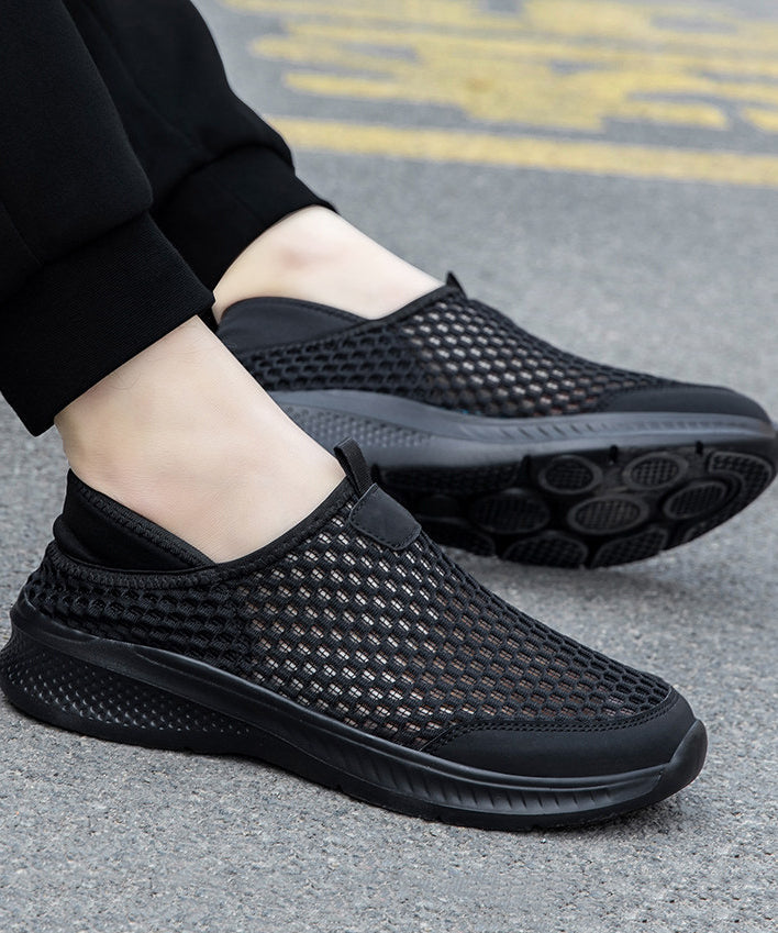 Black Flats Knit Fabric Hollow Out Flat Feet Shoes