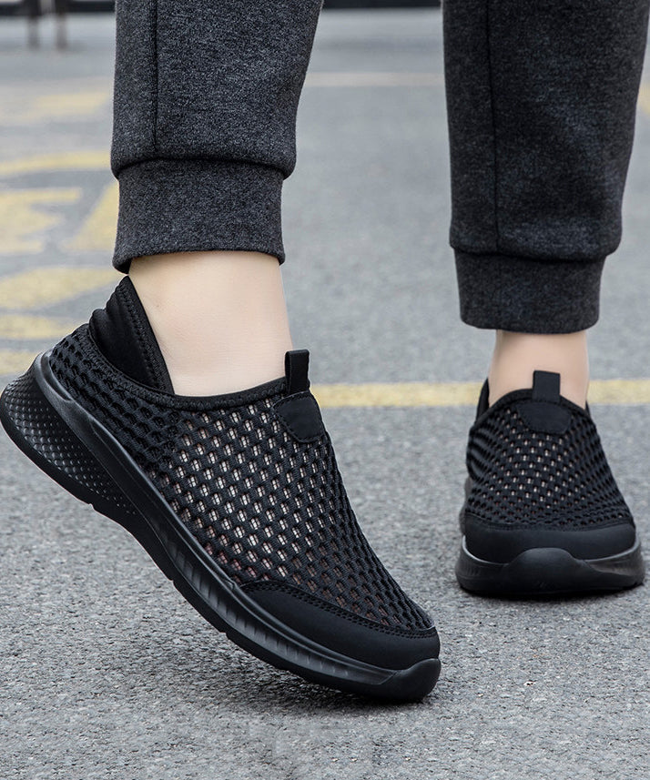 Black Flats Knit Fabric Hollow Out Flat Feet Shoes