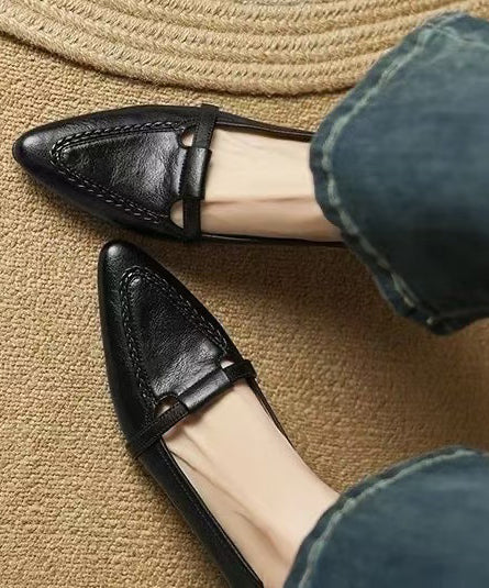 Black High Heels Chunky Genuine Leather High Heels