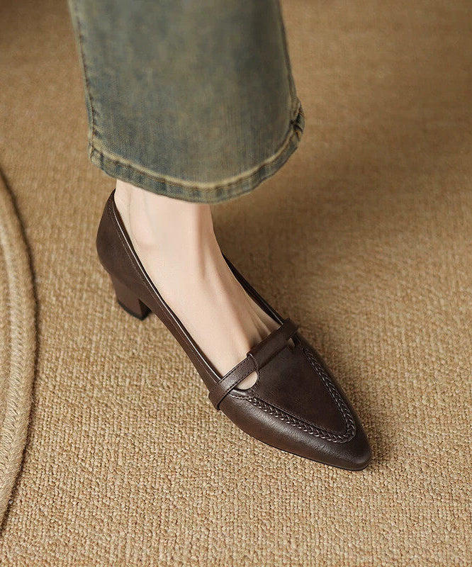 Black High Heels Chunky Genuine Leather High Heels
