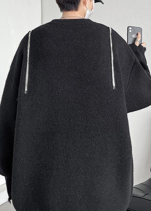 Black Hole Zippered Knit Fall Sweater O Neck