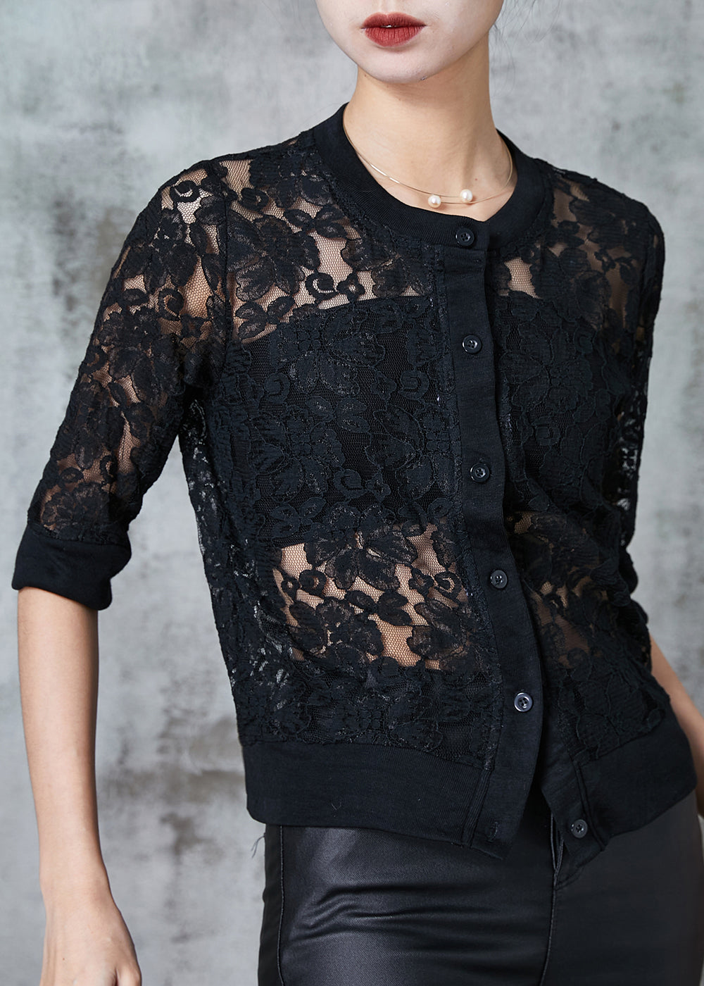 Black Hollow Out Lace Upf 50+ Tops Summer