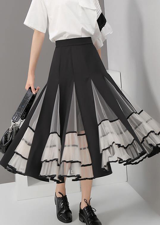 Black Mesh Patchwork A-line Stylish Skirt