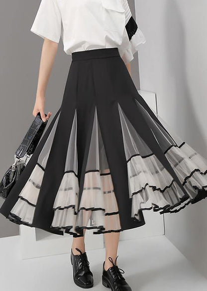 Black Mesh Patchwork A-line Stylish Skirt