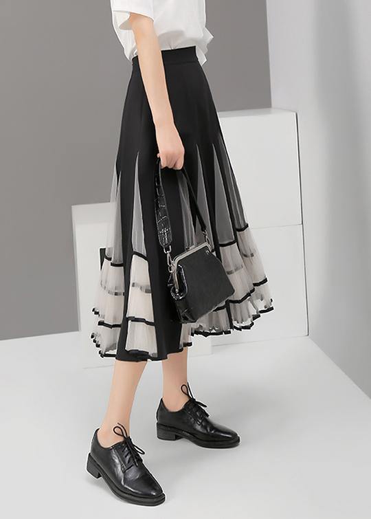 Black Mesh Patchwork A-line Stylish Skirt