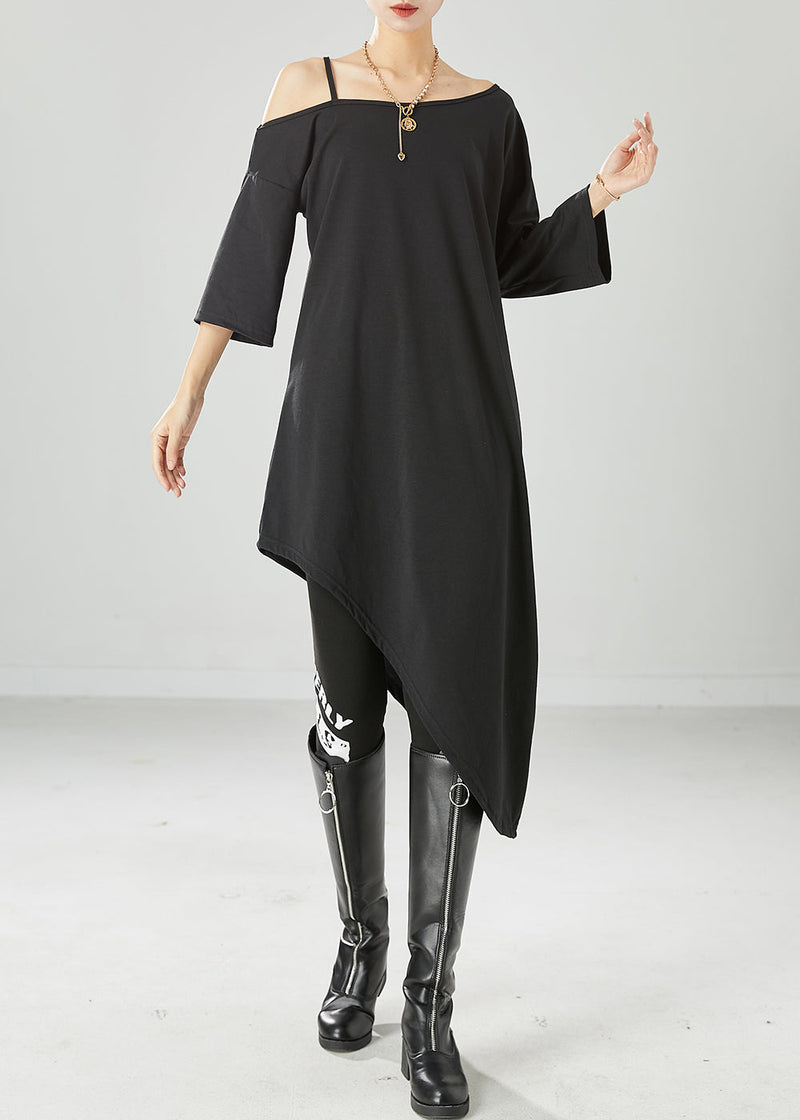 Black Off the Shoulder Cotton Maxi Dresses Asymmetrical Summer