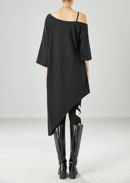 Black Off the Shoulder Cotton Maxi Dresses Asymmetrical Summer