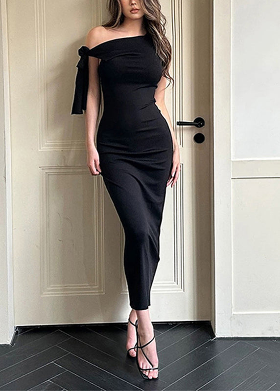 Black One Shoulder Maxi Dress Sleeveless