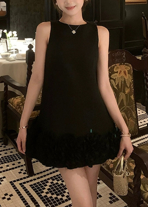 Black Original Design Cotton Mini Dresses O Neck Summer
