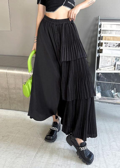 Black Patchwork Summer Skirt Chiffon Elastic Skirt