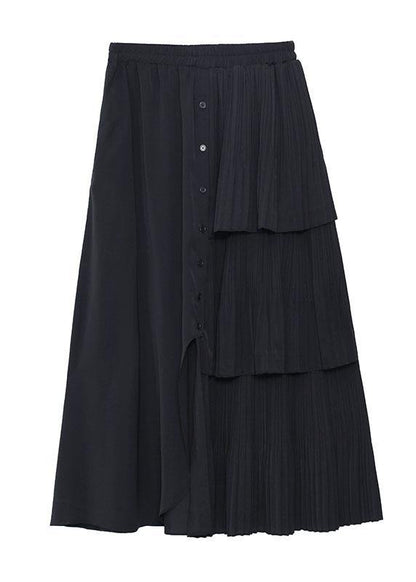 Black Patchwork Summer Skirt Chiffon Elastic Skirt