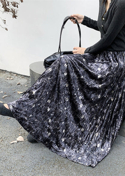 Black Print Silk Velvet Holiday Skirts Exra Large Hem Spring