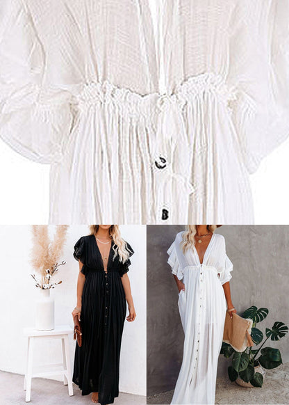 Black Ruffled Patchwork Long Dress Summer