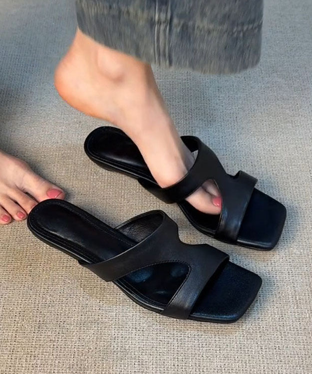 Black Sheepskin Splicing Slide Sandals Peep Toe