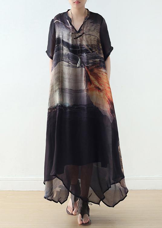 Black Silk Large Irregular Print Dress