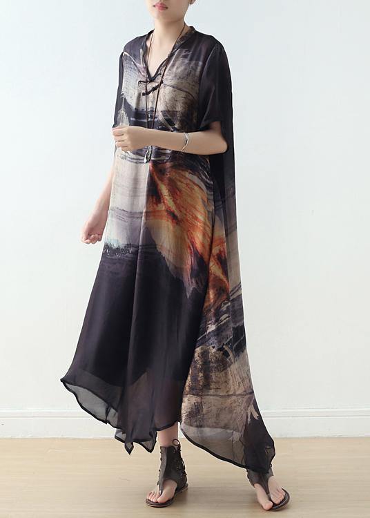 Black Silk Large Irregular Print Dress