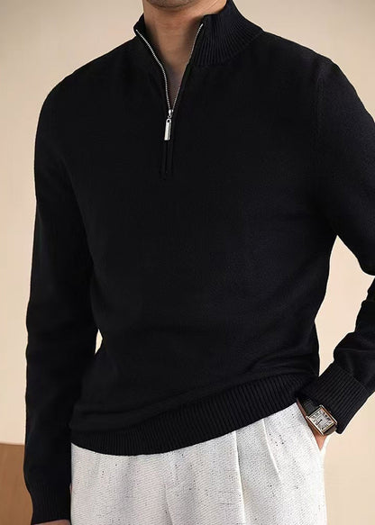 Black Cozy Knit Winter Sweater Tops Zip Up