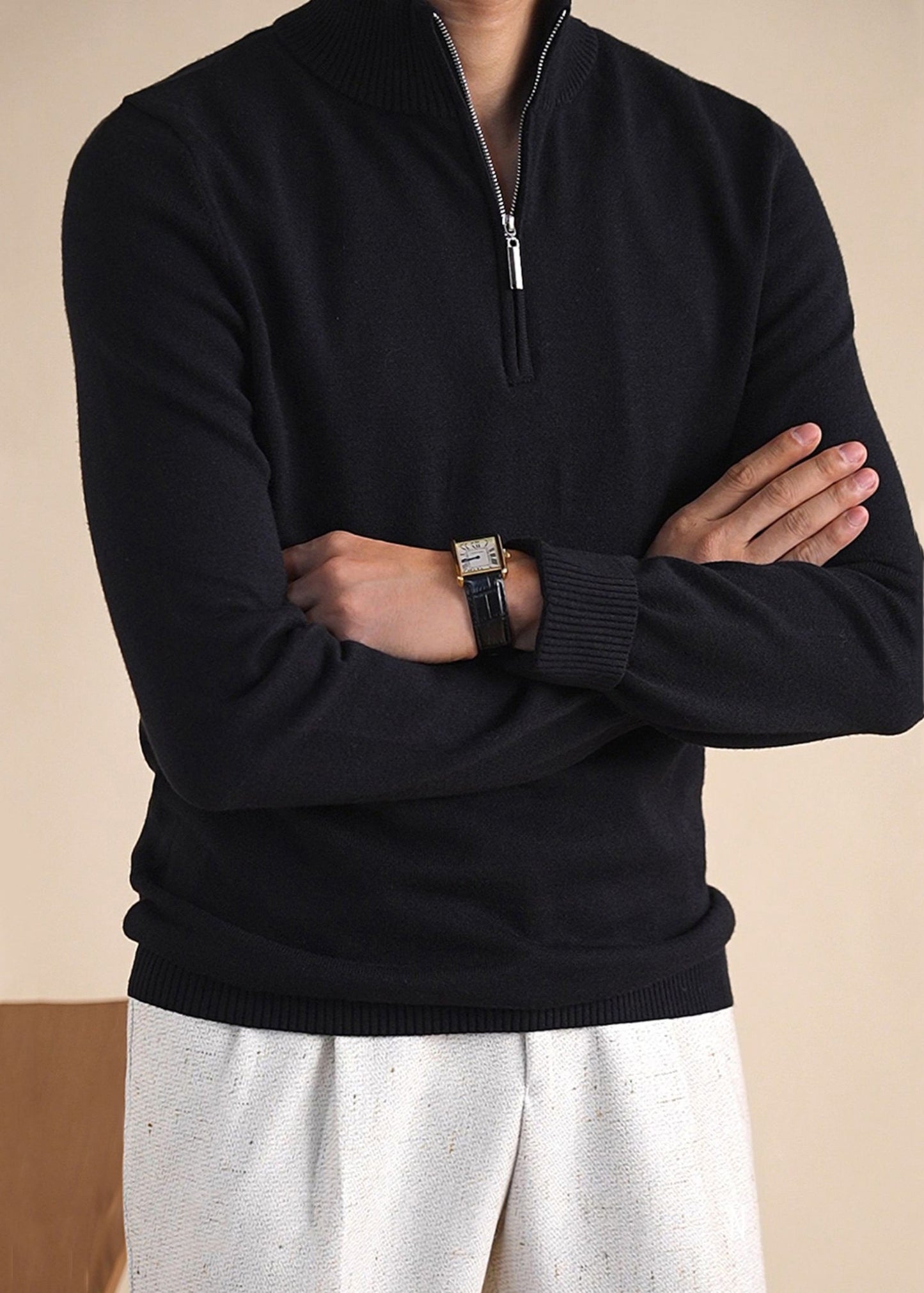 Black Cozy Knit Winter Sweater Tops Zip Up
