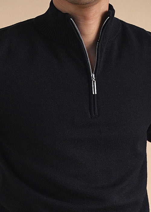 Black Cozy Knit Winter Sweater Tops Zip Up