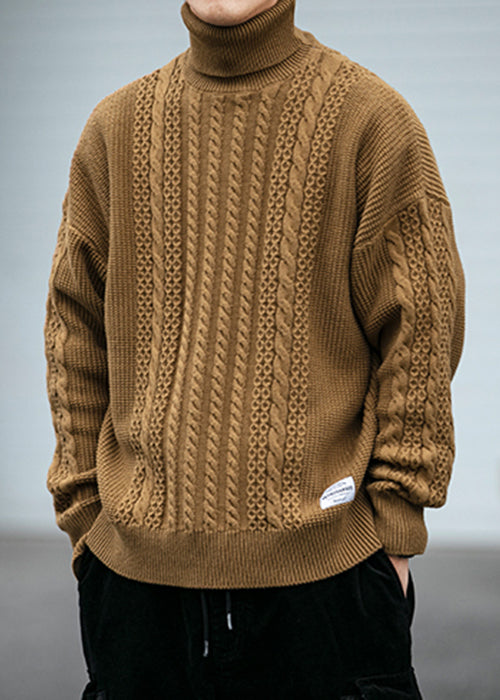 Black Cozy Cable Knit Sweaters Turtleneck Winter
