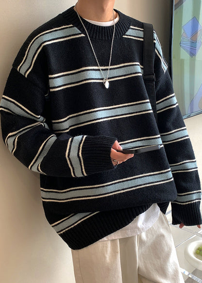 Black Thick Loose Knit Winter Sweaters O Neck