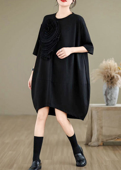 Black Three-dimensional Cotton Tea Dress Oversized Summer