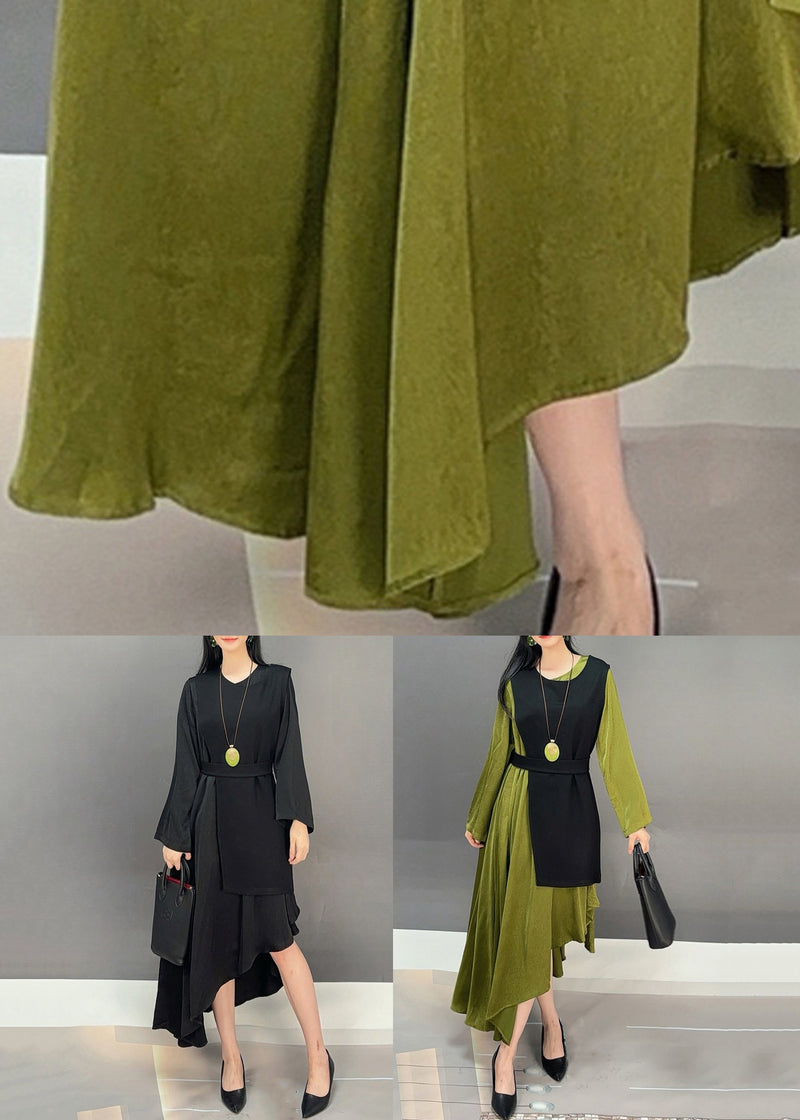 Black Waistcoat and Dresses Cotton Fall Two-piece Set O Neck