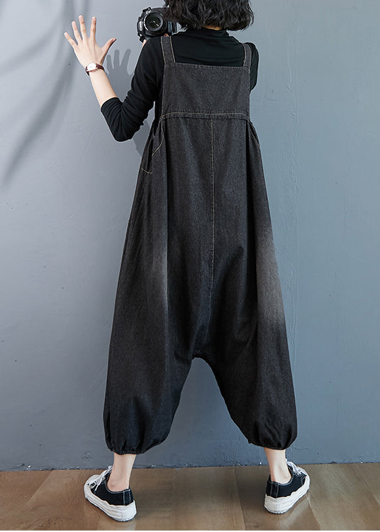 Black Wear on Both Sides Denim Jumpsuit Oversized Pockets Summer