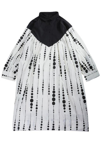 Black White Dot Circle Peter Pan Collar Cotton Long Sleeve Dress