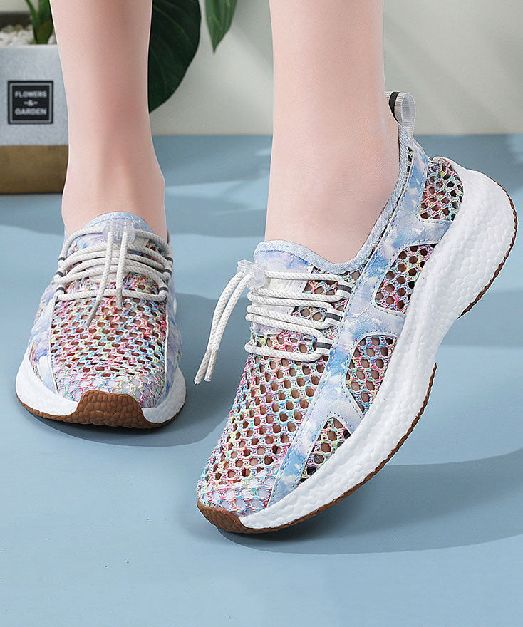 Black White Flat Shoes Platform Breathable Mesh Comfy