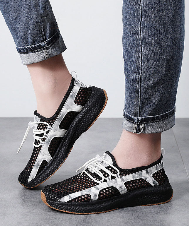 Black White Flat Shoes Platform Breathable Mesh Comfy