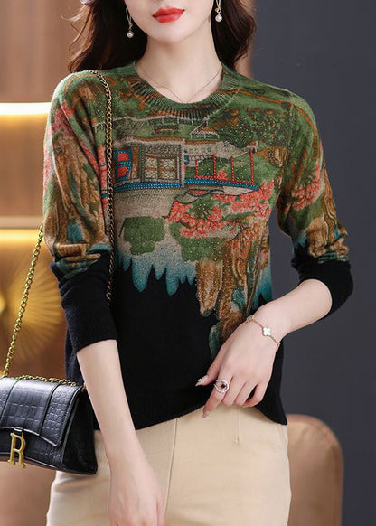 Black Zircon Cozy Knit Sweaters O Neck Long Sleeve